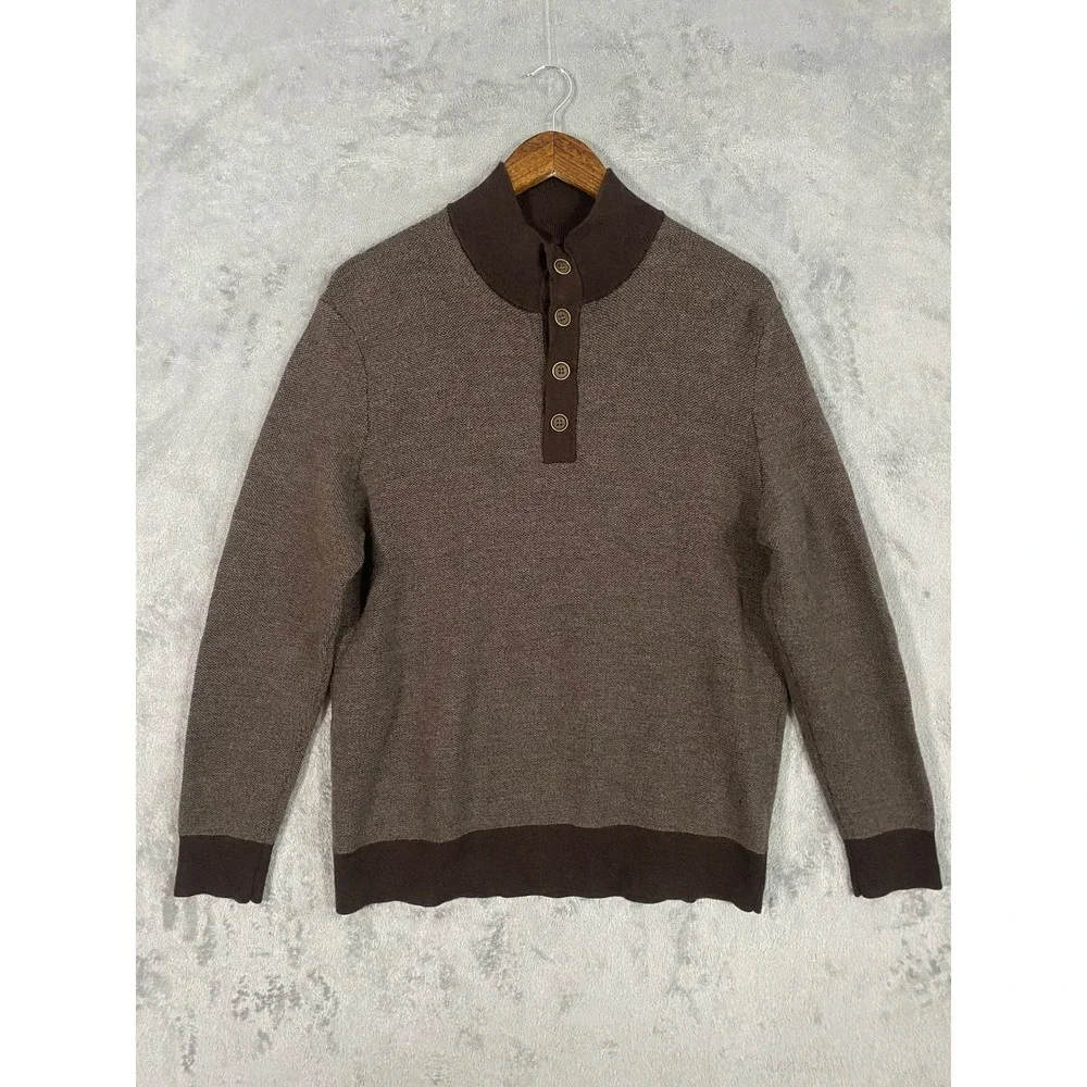 UNTUCKit Sweater Sz XL Brown Sorensen Merino Wool Mock Neck Button Knit Classic